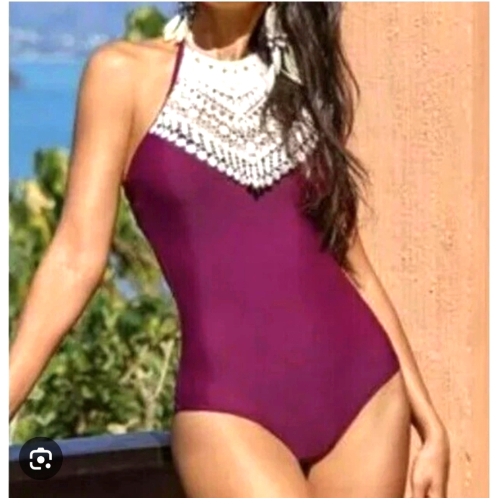 CupShe High Neck Crochet One Piece Swimsuit